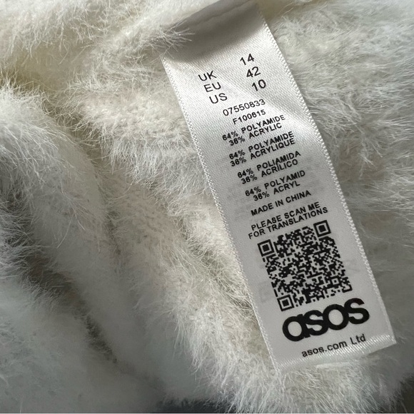 ASOS Cream White Soft Plush Fluffy Rib Long Open Front Cardigan - Picture 5 of 6
